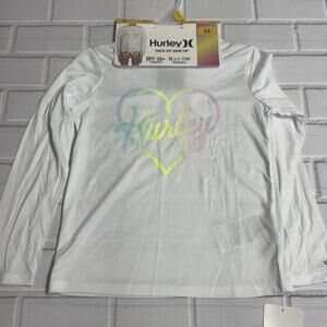 Hurley Girls Long Sleeve Dri-Fit UPF 50+ Shirt White / Pastel Heart Size 5/6